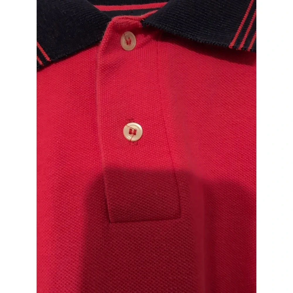 Scottish Isle by Bernette Men's Embroidered Cotton Golf Polo Red & Navy L Preppy